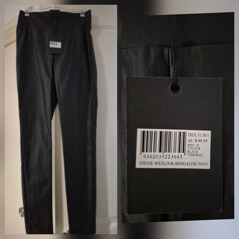 Decjuba Stevie Wetlook Black Pants Size 10